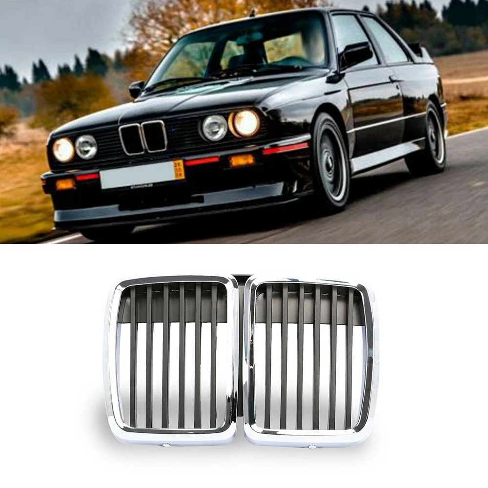

A22E-Front Hood Kidney Grille Grill Center Chrom Black For BMW E30 M3 3 Serie 1982-1991