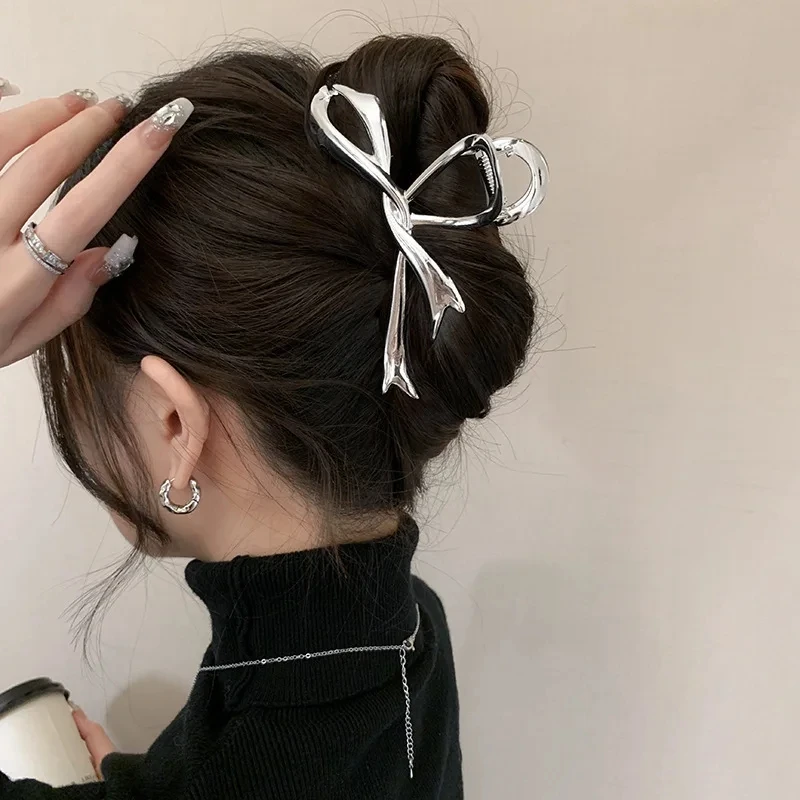 Vintage Ribbon Bow Hair Claws for Women Metal Hair Clips Crab Headwear Hairpins Ponytail Clip Barrettes Girls Hair Accessories