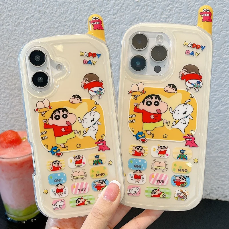 

Classic Retro telephone Cute cartoon Crayon Shin-chan Phone Case for iPhone 13 14 15 16 Pro Max 3D Anime Shin-chan Back Cover﻿