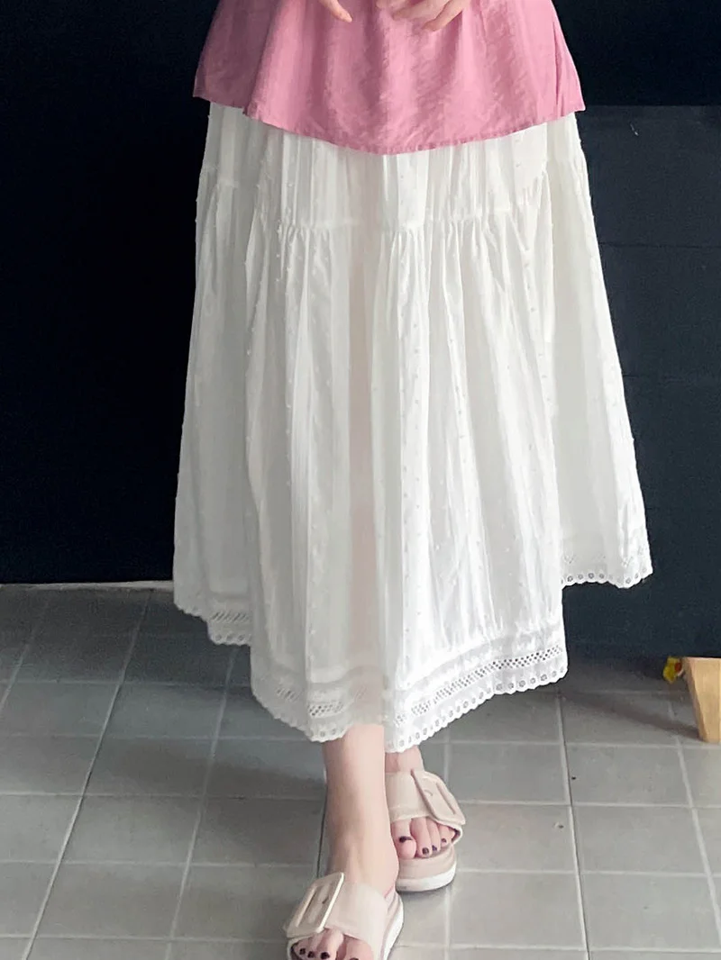 

plus Size A-Line Midi Skirt Beautiful New Arrival Belly Covering White Long Dr Slimming for Pear aped Body Bamboo Cotton