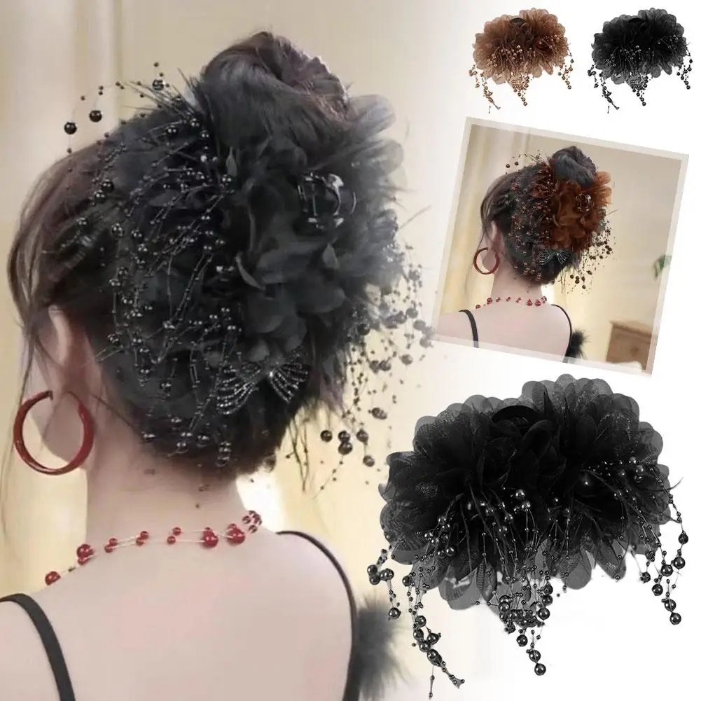 Bead Feather Fringe Clip 11cm Peony Feather Fringe Clip Shark Hair Clip New 2024 Clip V0F5