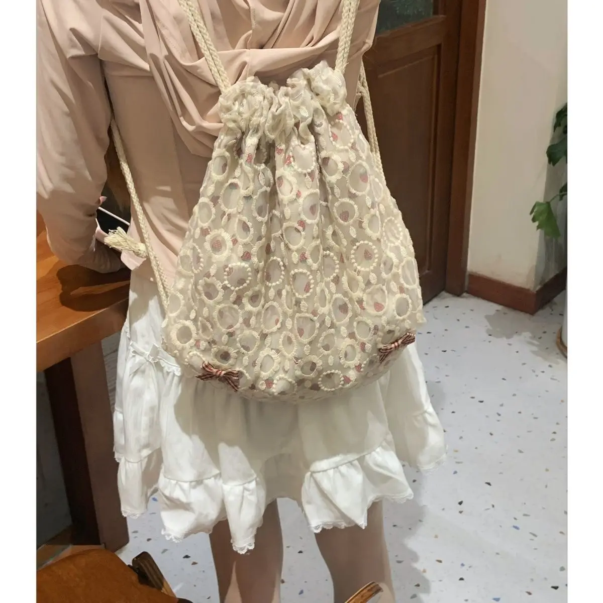 Backpack Girls 2025 New Fashion Korean Sweet Lace Bow Office Lady High-Capacity Backpack All-match