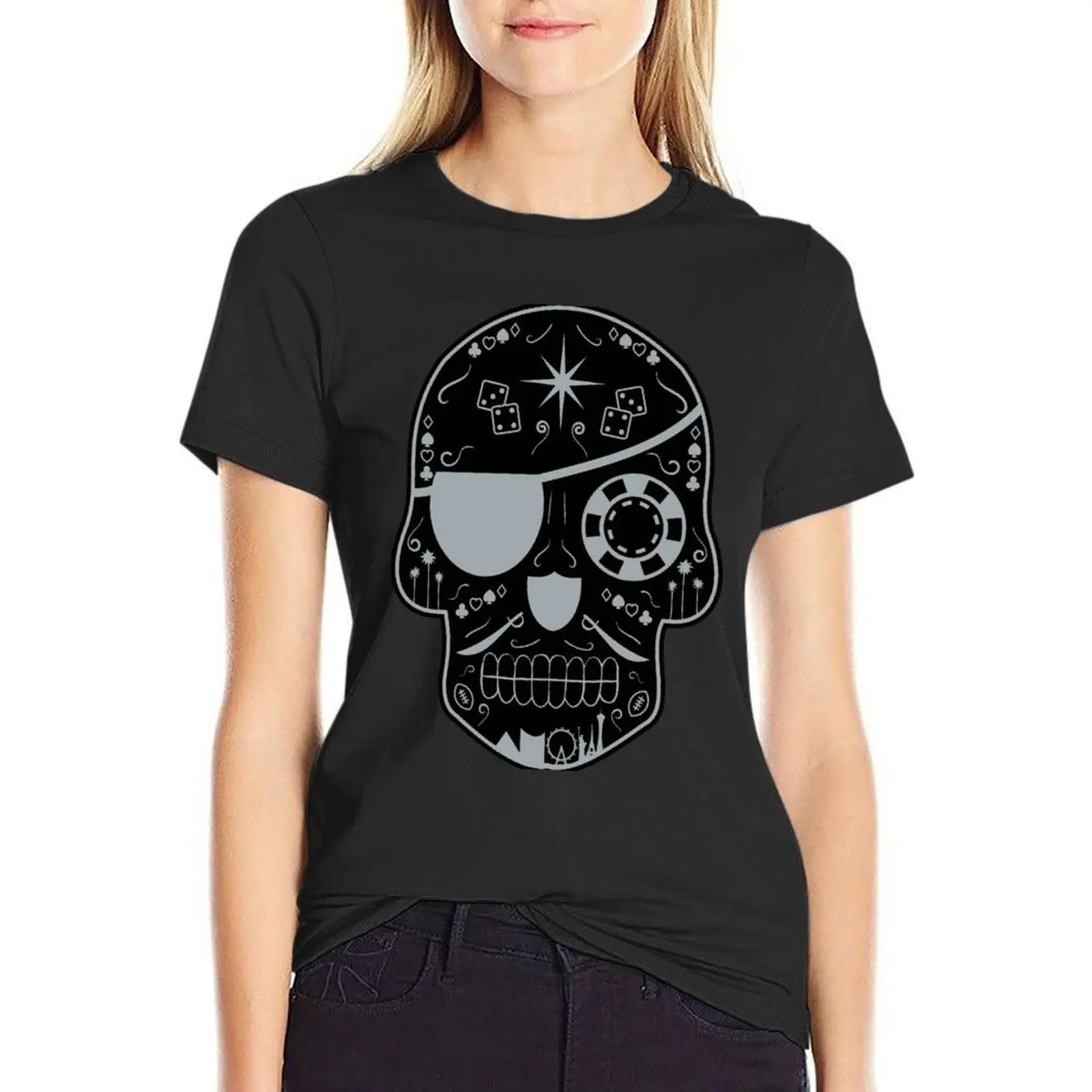 Las Vegas Football Sugar Skull T-Shirt oversized graphics Blouse Woman clothing