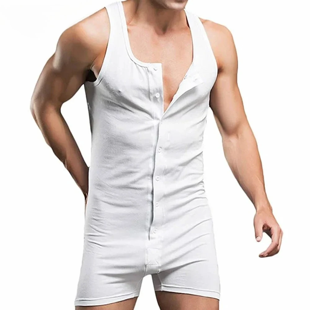 Cotton Men Bodysuit Sport Leotard Fitness Jumpsuit Button-up One-pieces Body Shaper Underwear Wrestling Singlet Sexy Undershirts