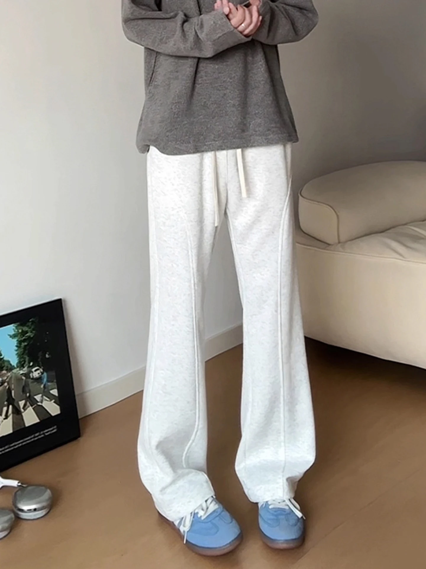 

American Sle Heavyweight Curved Blade Fce Lined Warm Sweatpants Men Women Winter Cleanfit Straight Cut Casual Pants