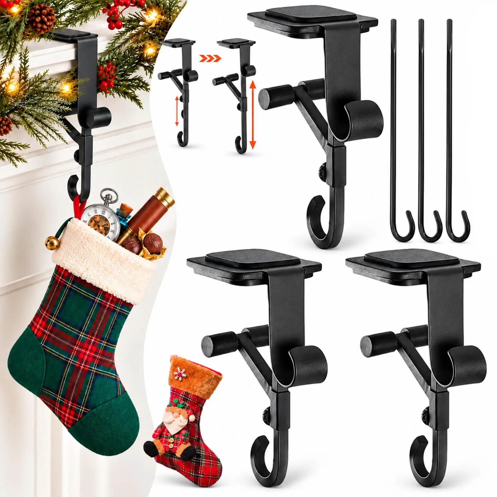 2027 New 2-in-1 Garland and Fireplace Stocking Hanger Christmas Fireplace Stocking and Garland Hanger No Drilling Required