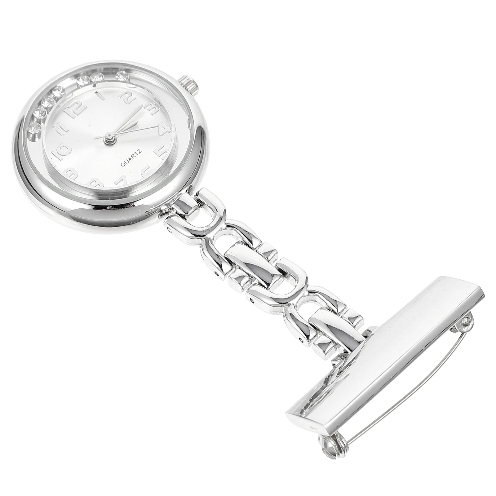

1pc Professional Nurse Diamond Pocket Watch Women Clip-On Hanging Watch Alloy Quartz Material Large Dial Elegant Decoration