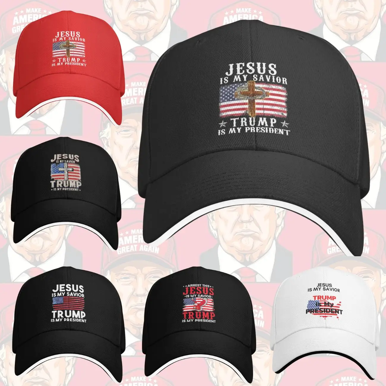 Jesus Is My Savior Trump Is My President Baseball Cap Usa Flag Stylish Trucker Hat Summer Men Camping Sun-Proof Baseball Caps