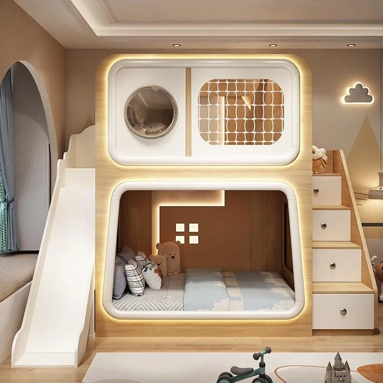 

Bedroom bunk beds, tree house high guardrail, sturdy