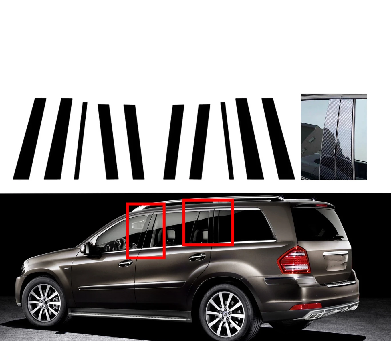 

Fit For Mercedes Benz GL-Class X164 2006 2007 -2012 10pcs Silvery Carbon Glossy Black Pillar Post Door SIde Decor Window Cover