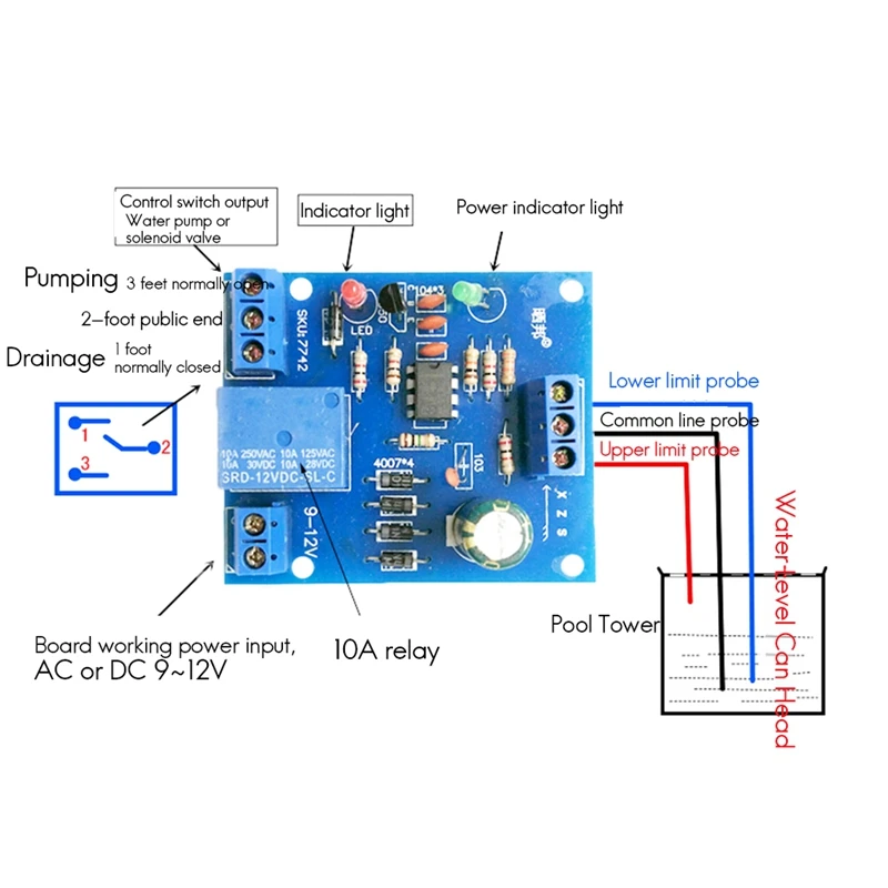 2PCS 12V Liquid Water Level Controller Sensor Automatic Pumping Water Level Detection Water Pump Control Circuit Board