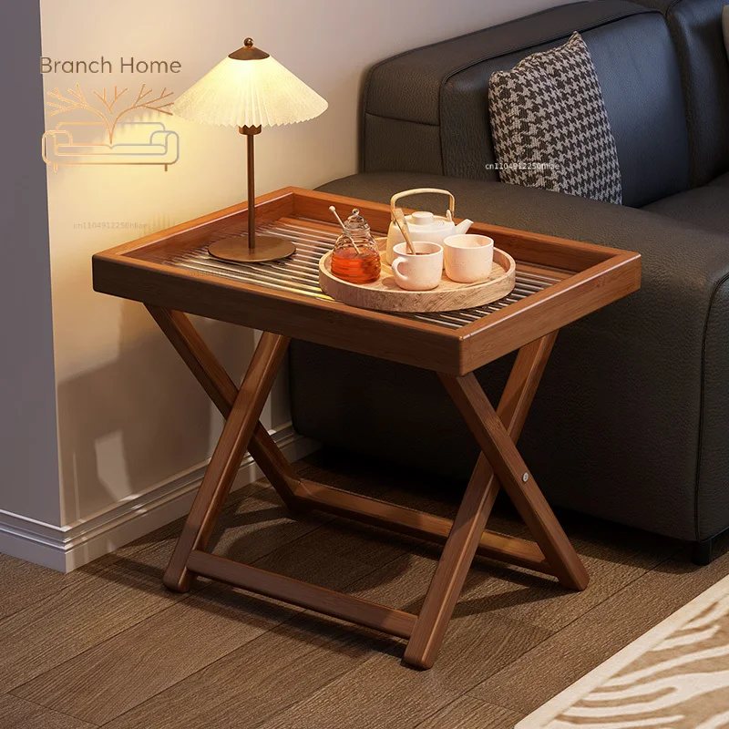 Foldable Wooden Small Side Table with Detachable Tray Multi-purpose Table for Living Room Sofa Bedroom Bedside