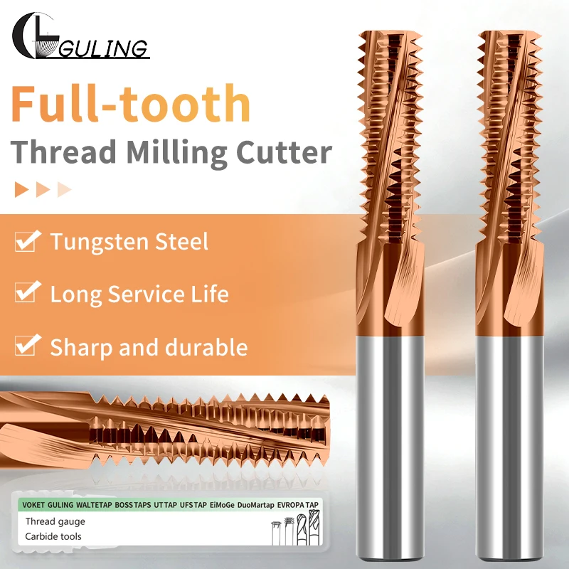 1PCS Solid Carbide Full‑Tooth Thread Milling Cutter, CNC Thread Mill for M1‑M10 Metric Thread Machining
