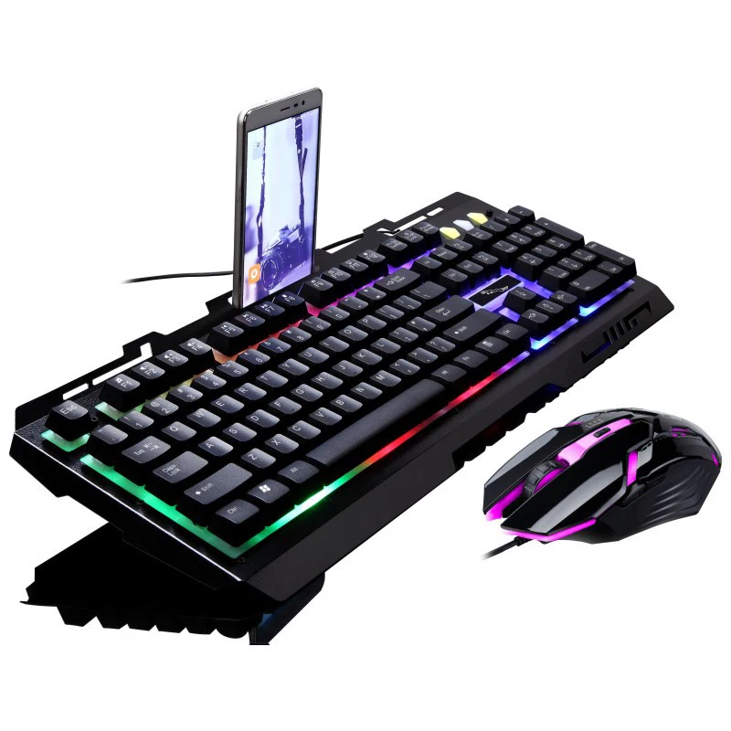 G700 New Fashion Wired Game Keyboard Mouse Suit Laptop Mechanical Touch Metal Luminescent Band Phone Stand Computer Peripherals