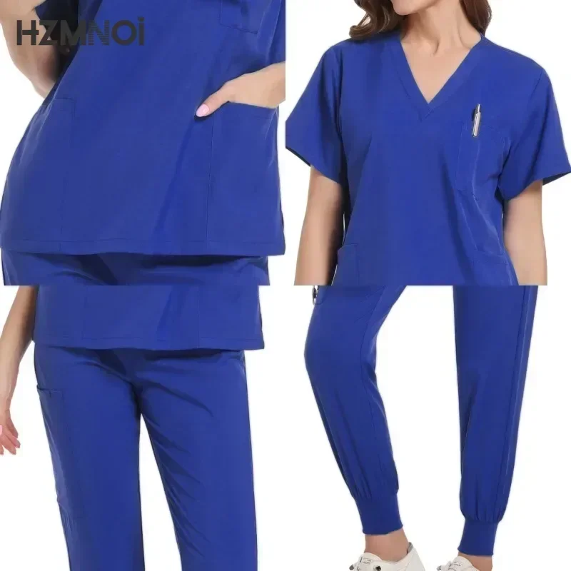 Krankenschwester Uniformen Frau Kurzarm V-ausschnitt Top Scrubs Jogger Hosen Medizinische Peelings Set Frauen Sommer Casual Uniformes Clinicos Mujer