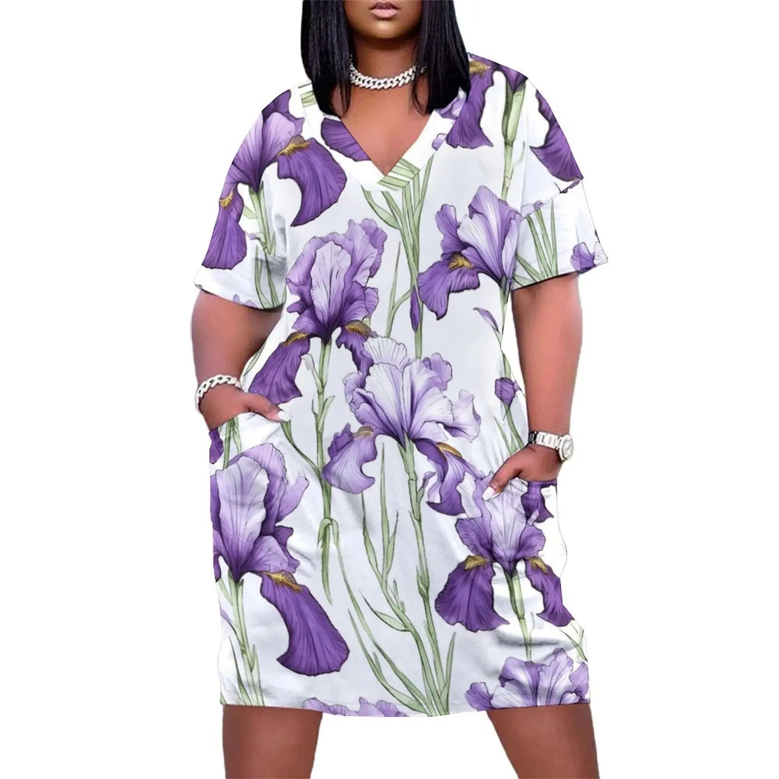 

Purple Iris Flower Loose Pocket Dress Summer dresses for women womans clothing