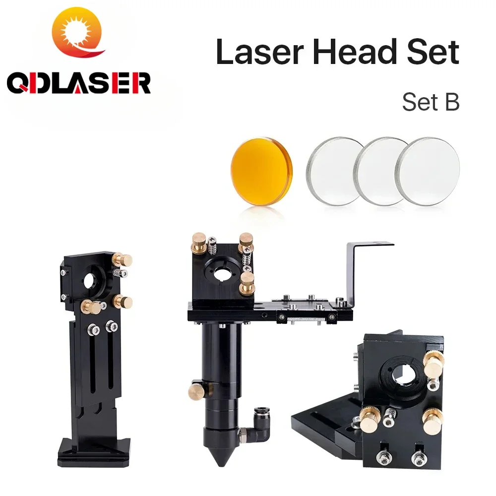 QDLASER E Series: CO2 Laser Head Set + 1 Pcs Focusing Lens + 3 Pcs Si Mirrors for CO2 Laser Engraver Cutting Machine Parts