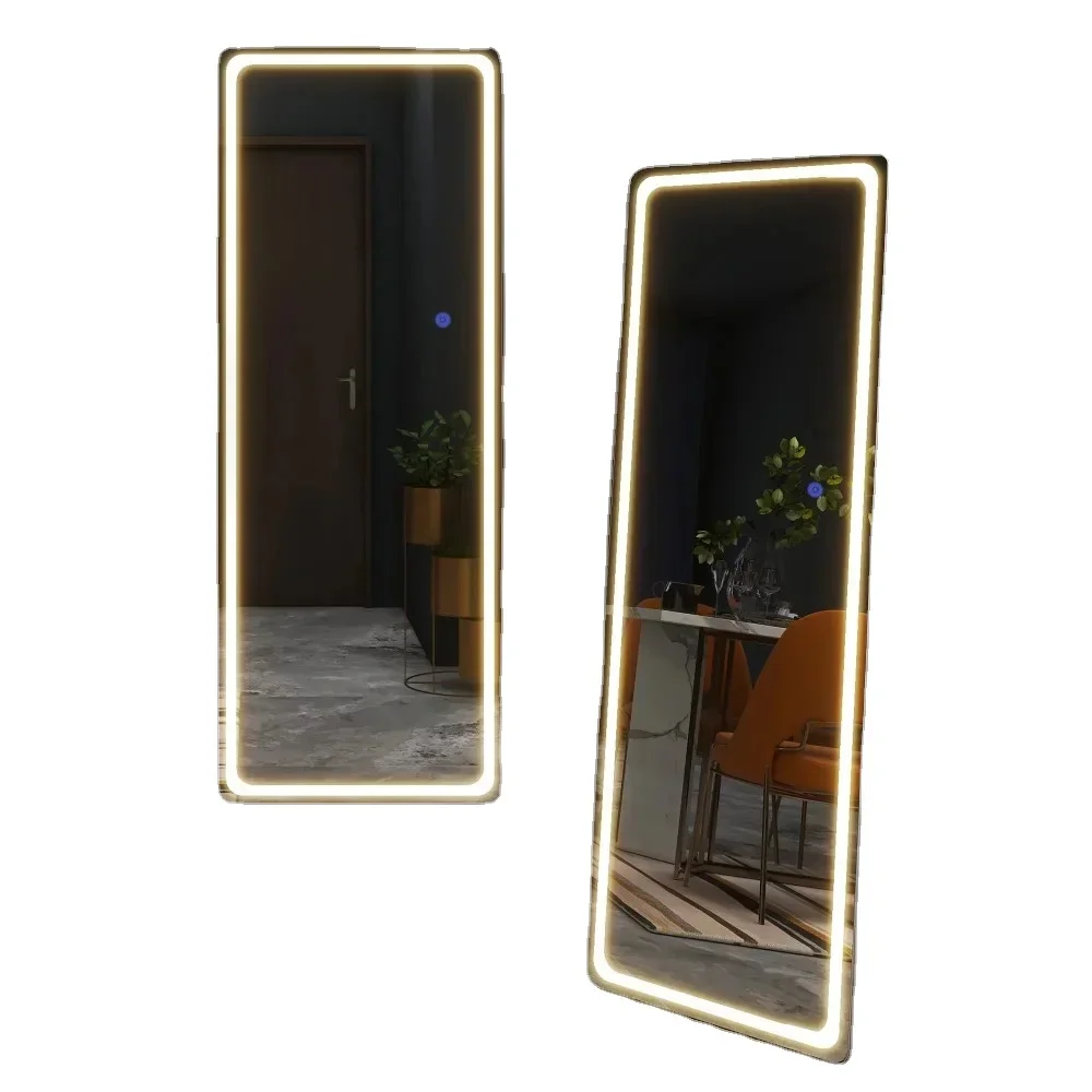 

Floor Mirrors Full Body Length 63"x16" Modern Rectangle Round Angle LED Full Floor Mirror With Bracket,Silver