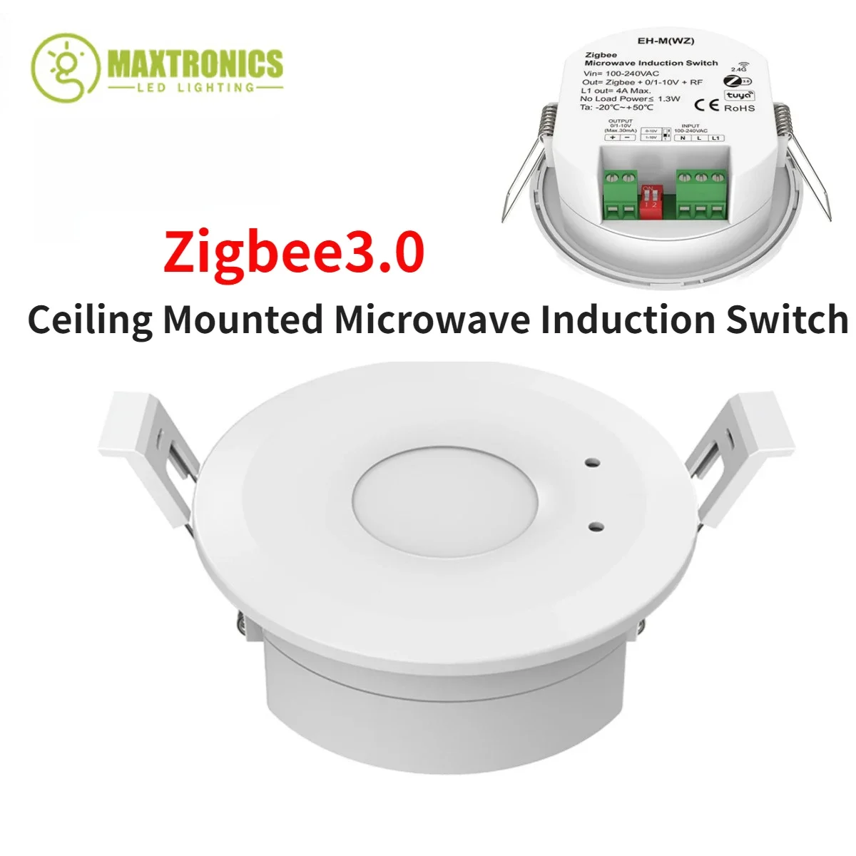 

100-240VAC Zigbee3.0 Ceiling Mounted Microwave Induction Switch 0/1-10V+RF Dimmer,Motion Detector,Tuya App Control For Led Strip