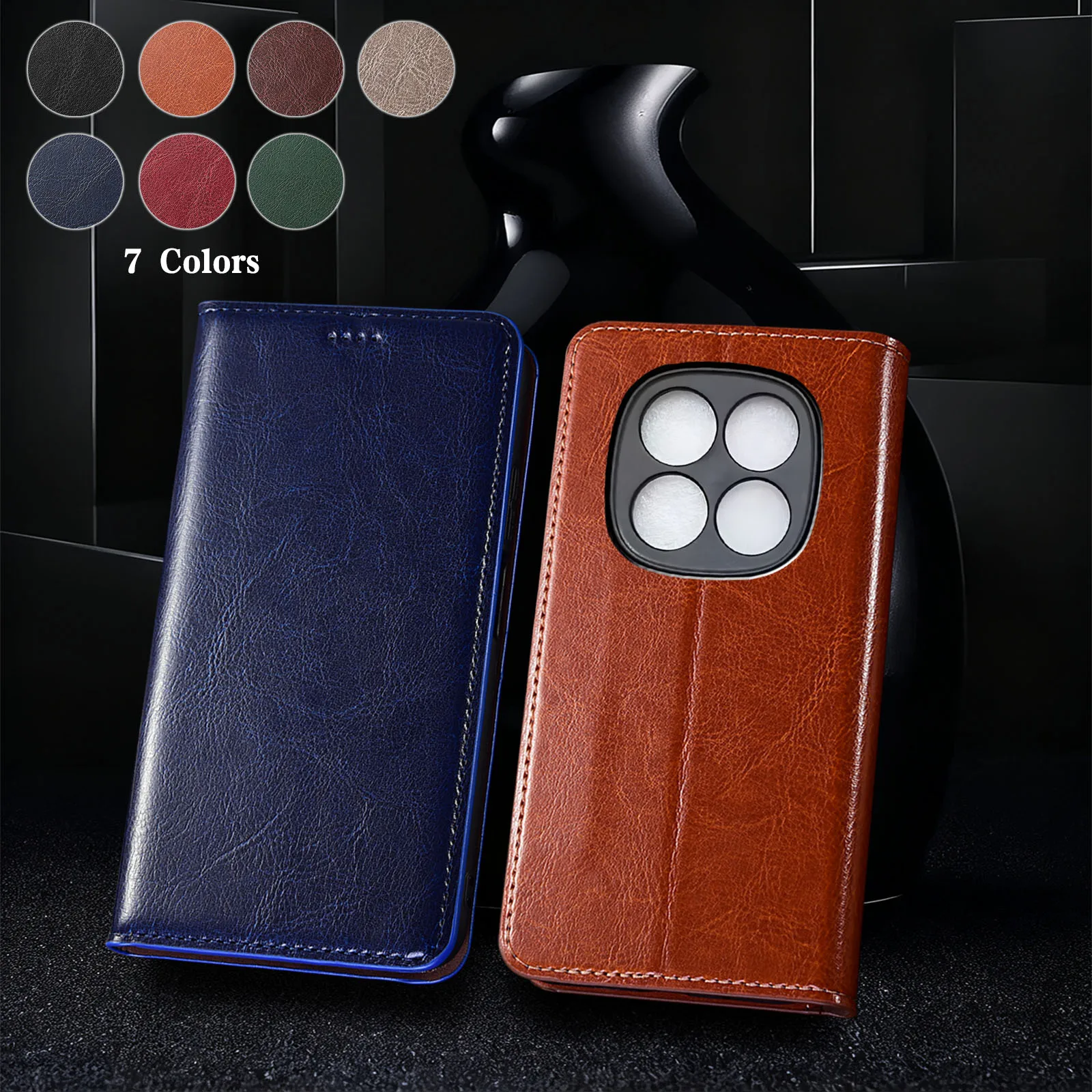 

For Redmi Note 10 10S 11 12 12S 13 14 14S Pro Plus 4G 5G Turbo Crazy Horse Pattern Of Genuine Leather Flip Phone Case Cowhide