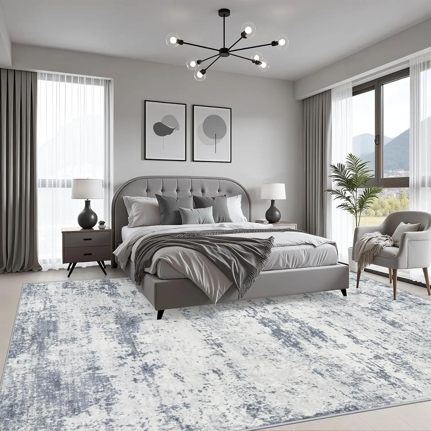 Extra Large 10x12 Modern Abstract Fluid Area Rug Blue Grey Washable Non Slip Carpet for Hallway Dining Room Home Decor