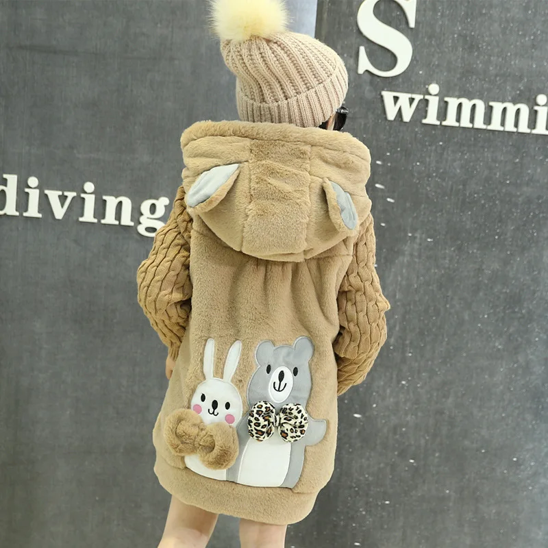 OLEKID 2024 Autumn Winter Cartoon Rabbit Girls Parka Thick Warm Hooded Girl Jacket Outerwear 5-14 Years Kids Teenage Girls Coat