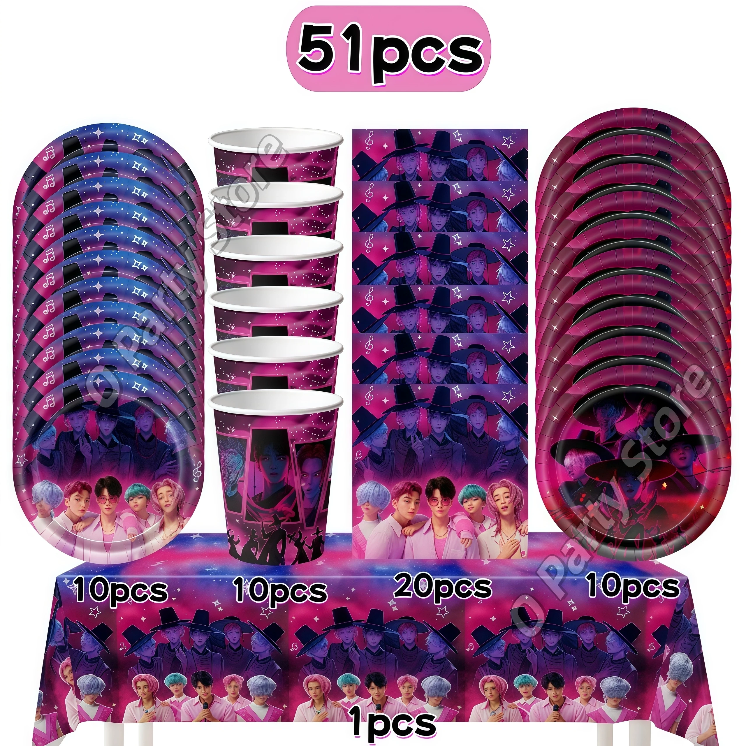 مجموعة أدوات المائدة لتزيين حفلات أعياد الميلاد من Idol Saja Boys، لافتة بالون مناديل للأطفال، هدية لوازم الحفلات، ديكور