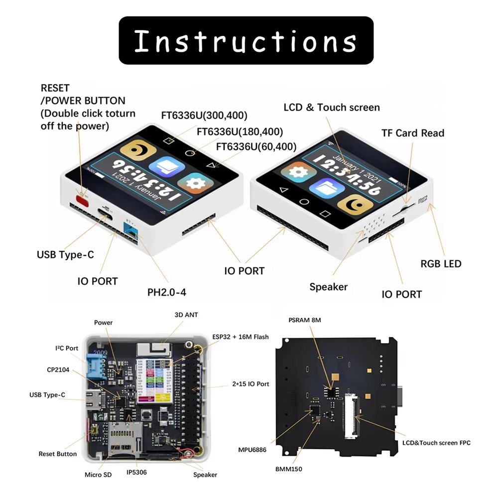 Carte de développement ESP32, Module WIFI BT 2.4G avec écran LCD de 2 pouces, ESP32-Box Cube-1 type-c 8 mo RSRAM 16 mo Flash