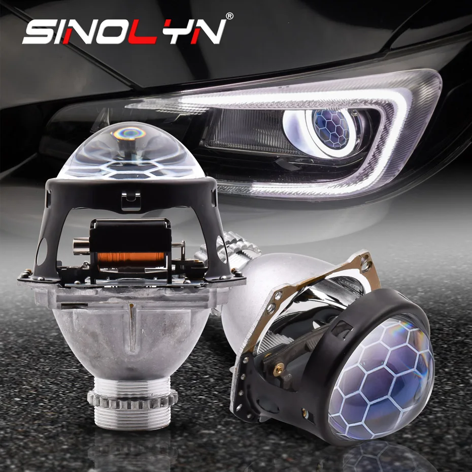 Sinolyn Honeycomb grabado Hella 3R H4 LED Angel Eyes D2S D2H Bi lentes de proyector de xenón para faro H4 3 pulgadas HID luz de coche DIY