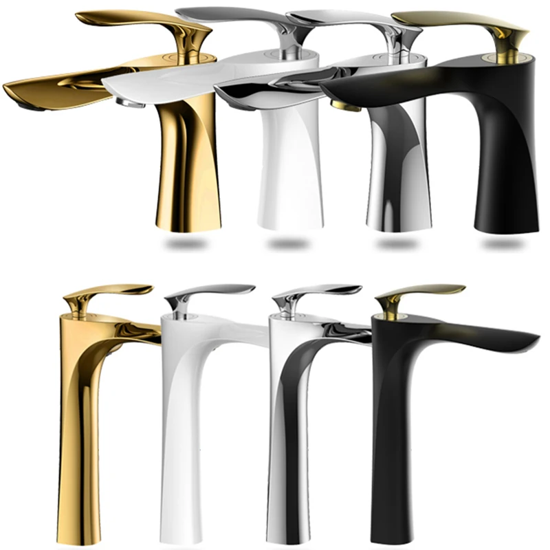 TOLM Creative Design Brass Chrome Black Whte Golden Shite Single Handle Bathroom Sink Faucet Mixer Tap Cold And Hot Basin Faucet