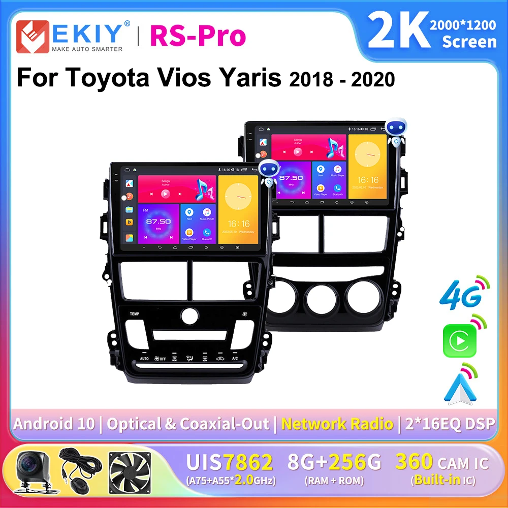 

EKIY 2K экран CarPlay радио для Toyota Vios Yaris 2018 - 2020 Android Авто 4G Автомобильный мультимедийный GPS плеер авторадио стерео Navi