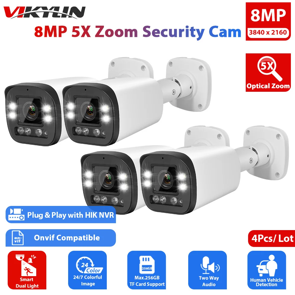 Vikylin Hikvision Compatible 8Mp 5X Zoom Smart Dual-Light Bullet Ip Camera 2-Way Audio Md2.0 Video Surveillance Security Camera