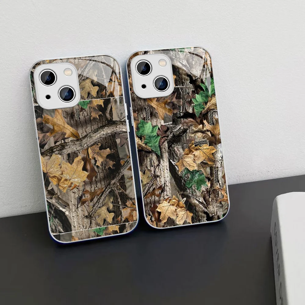 R-Realtrees Real Tree Camo Phone Case For iPhone 15 13 12 Mini 11 Pro XS Max X XR 14 Plus Tempered Glass Cover