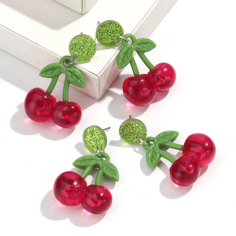 Trendy Acrylic Red Cherry Women's Earrings Cute Fashion Transparent Fruit Drop Earring Sweet Jewelry Birthday Gift