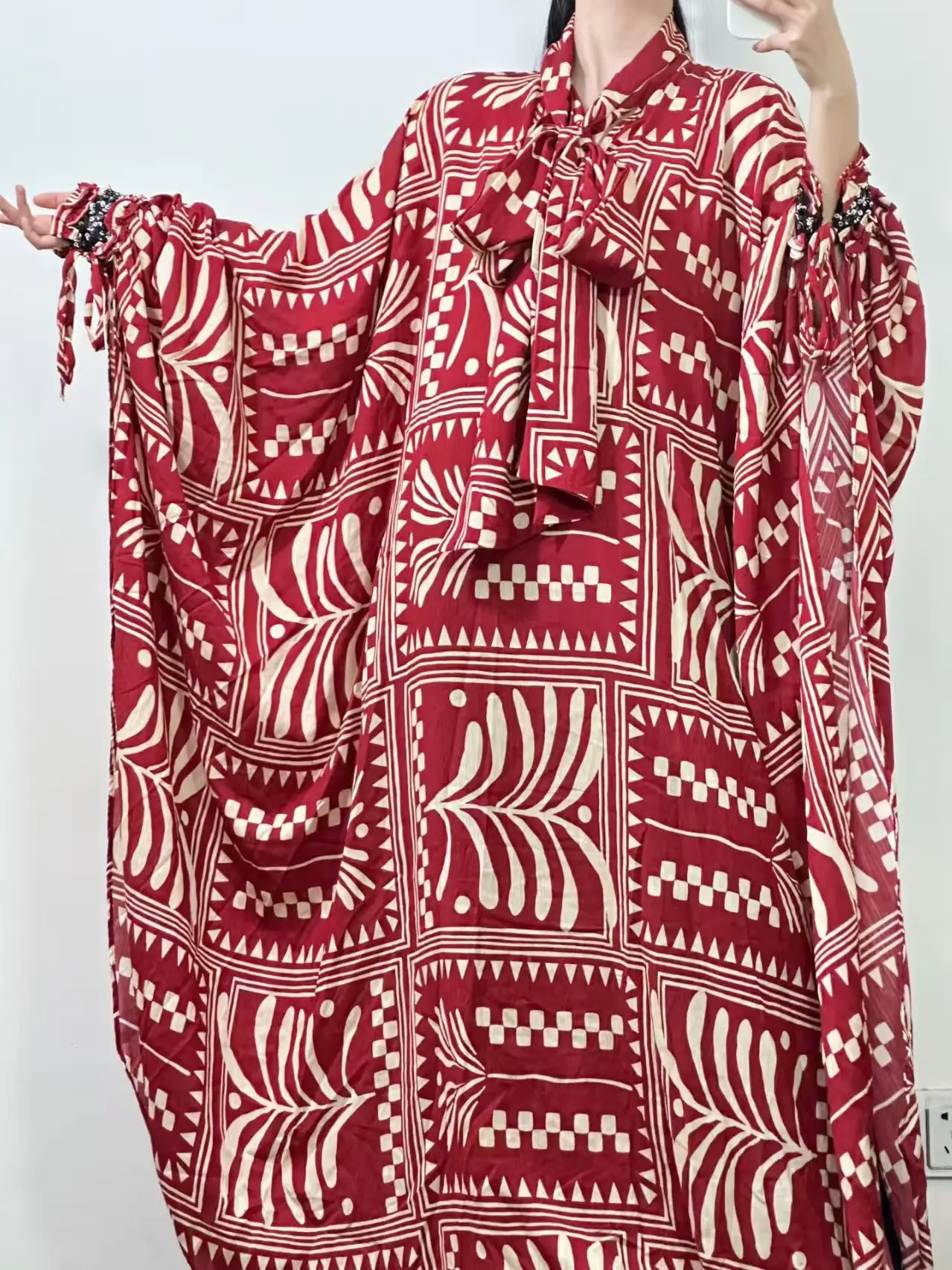 جديد 2025 الخريف المرأة الرجعية هندسية مطبوعة ربطة القوس فيونكة التعادل البلوفرات فستان موضة فضفاضة كبيرة الحجم منتفخ تنورة الحفلات