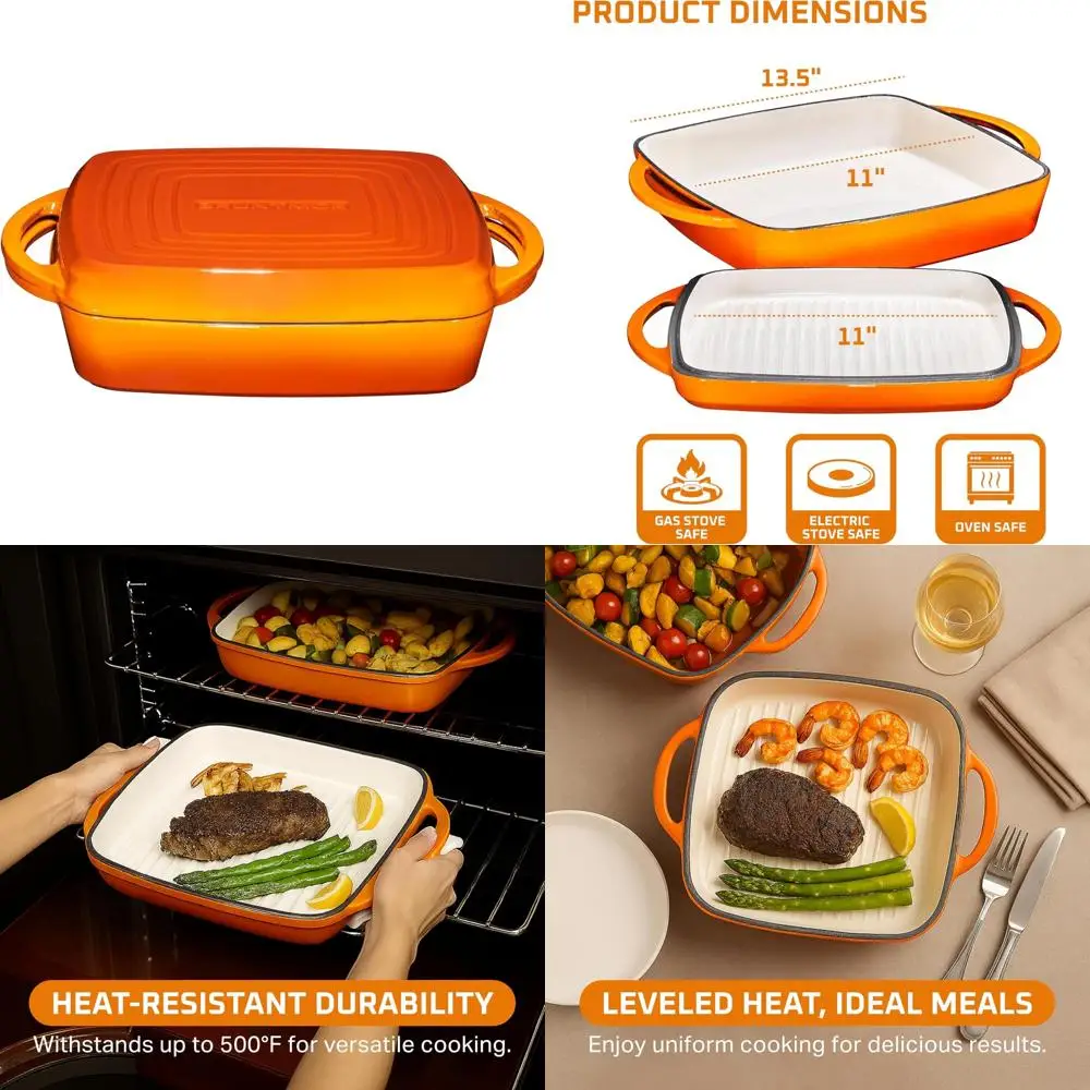 

Pumpkin Spice Cast Iron Dutch Oven, 2-in-1 Enamel Cookware Set with Handles, Ideal for Braising and Casseroles