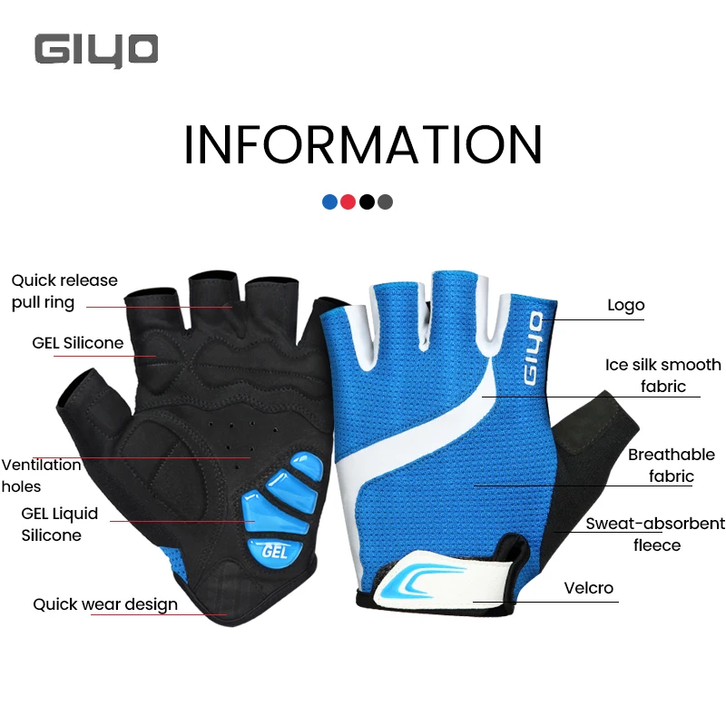 GIYO Fingerless Cycling Gloves MTB Road Racing Gel Gloves Breathable Outdoor Sports Gloves DH Bicycle Mittens Double Anti-shock