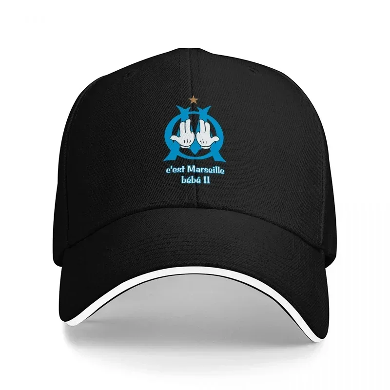 New Cest Marseille Bebe II Baseball Cap with Blue Dolphin and Hands Logo Black Adjustable Hat for Adults