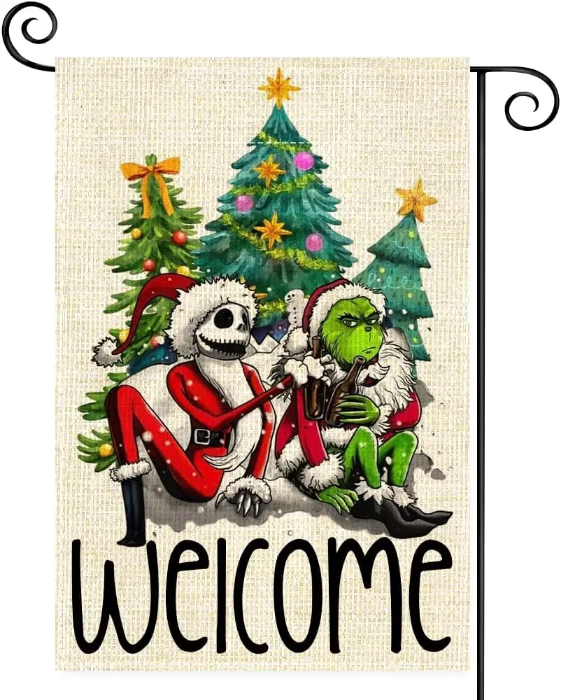 Nightmare Before Christmas Garden Flag 12x18 Inch Double Sided, Best Choice Christmas Present Funny Welcome Peeps Outdoor Season