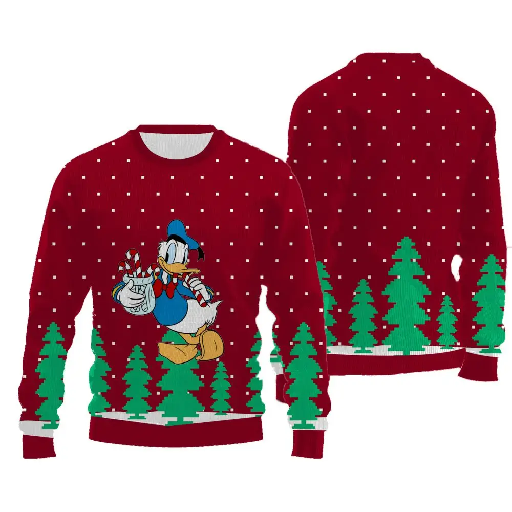 Suéter de Navidad con patrón de dibujos animados de Disney para mujer, sudadera de manga larga con cuello redondo, Jersey informal de moda Harajuku