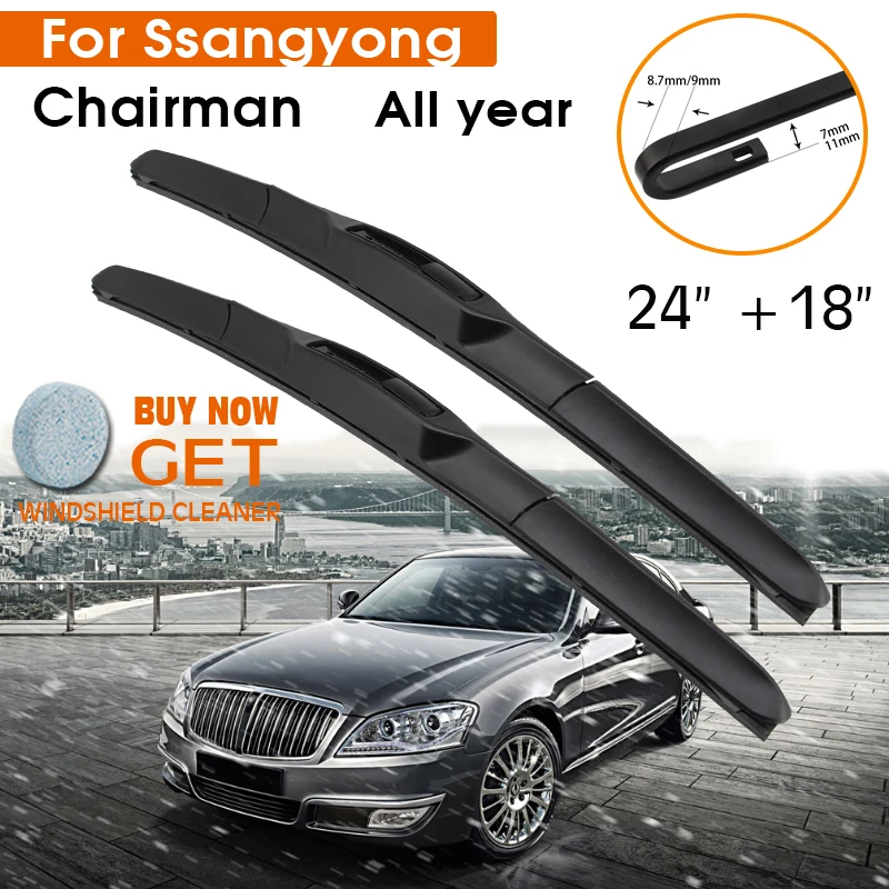

Car Wiper Blade For Ssangyong Chairman All Year Windshield Rubber Silicon Refill Front Window Wiper 24"+18" LHD RHD Accessories