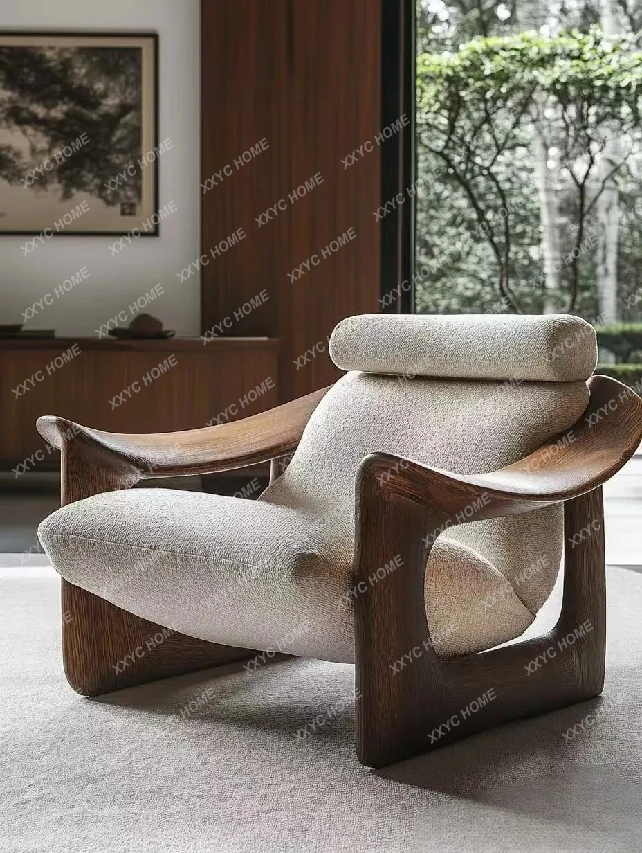 JJNew Medieval Solid Wood Single Sofa Chair Original Art Model Room Club Exhibition Hall Leisure Chair