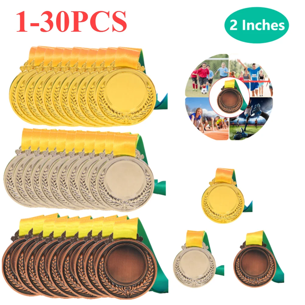 1-30PCS Gold Silver Bronze Award Medals with Neck Ribbon Winner Reward Football Competition Prizes Souvenir Commemorative Medal