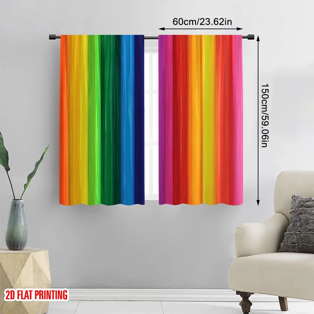 2pcs Window Curtains Rainbow Pride Versatile 100% Polyester,Without Electricity summer party decorations Use for Indoor