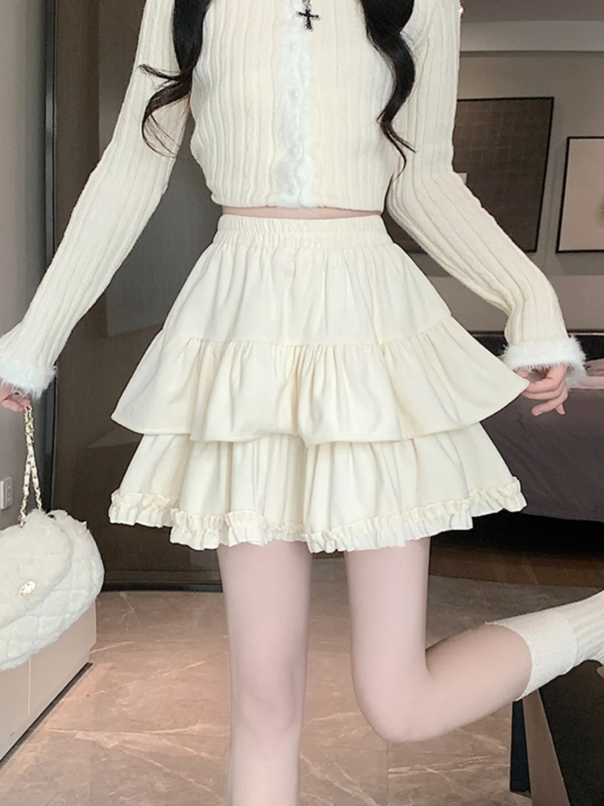 Spódnica Plus Size Fairy T z wysokim stanem, bufiasta, warstwowa, jesienno-zimowa, nowa kolekcja, damska, delikatna, modna spódnica.