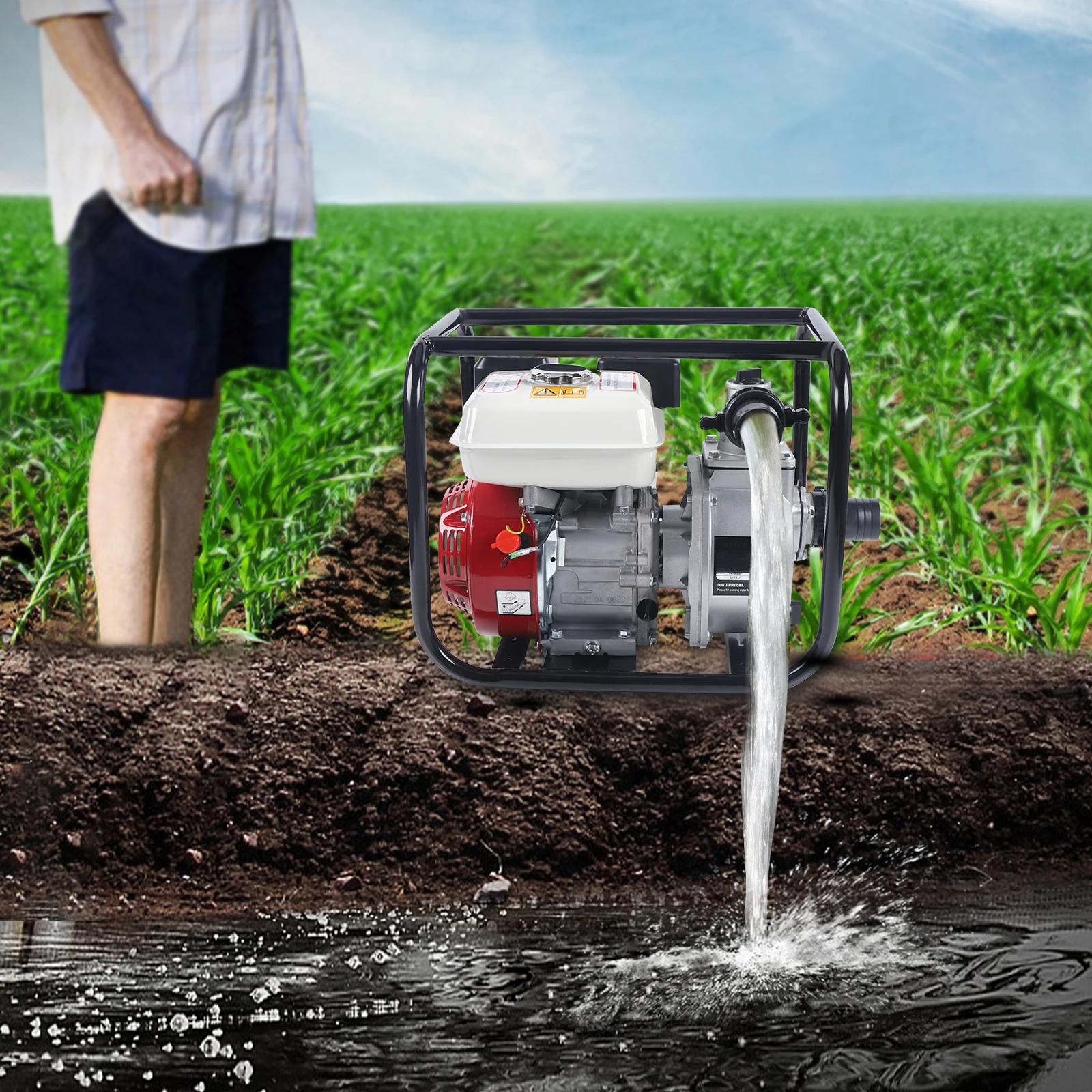 

210cc Gas Gasoline Low Noise Water Pump, 4-stroke 6.5Hp Petrol Water Transfer High-quality Pump for Water Intake & Irrigation