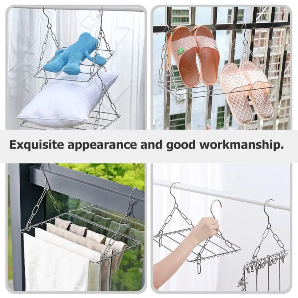 Creative Hanging Drying Rack Stainless Steel Household Clothes Hanger Windproof Space Saving Underwear Socks Clip Laundry