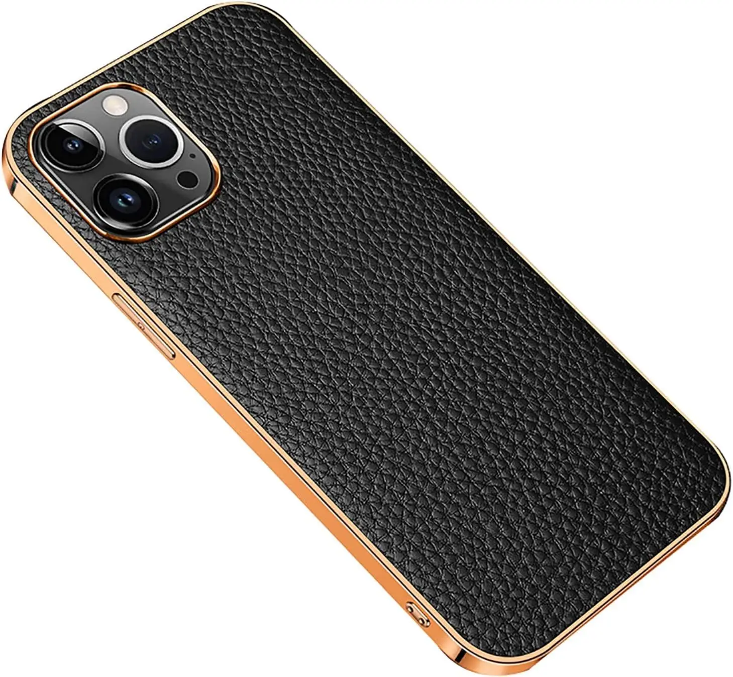 Case for iPhone 14 Series Genuine Leather Slim Flexible Plated TPU Bumper Back Cover with Camera Protection Phone Case