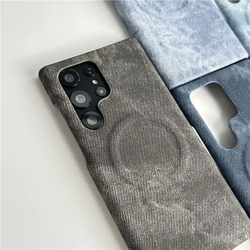 

Подходит для Samsung S25Ultra, магнитный чехол для телефона s24Ultra, джинсовый узор в стиле ретро S23Ultra, полусумка, защитный чехол от падения