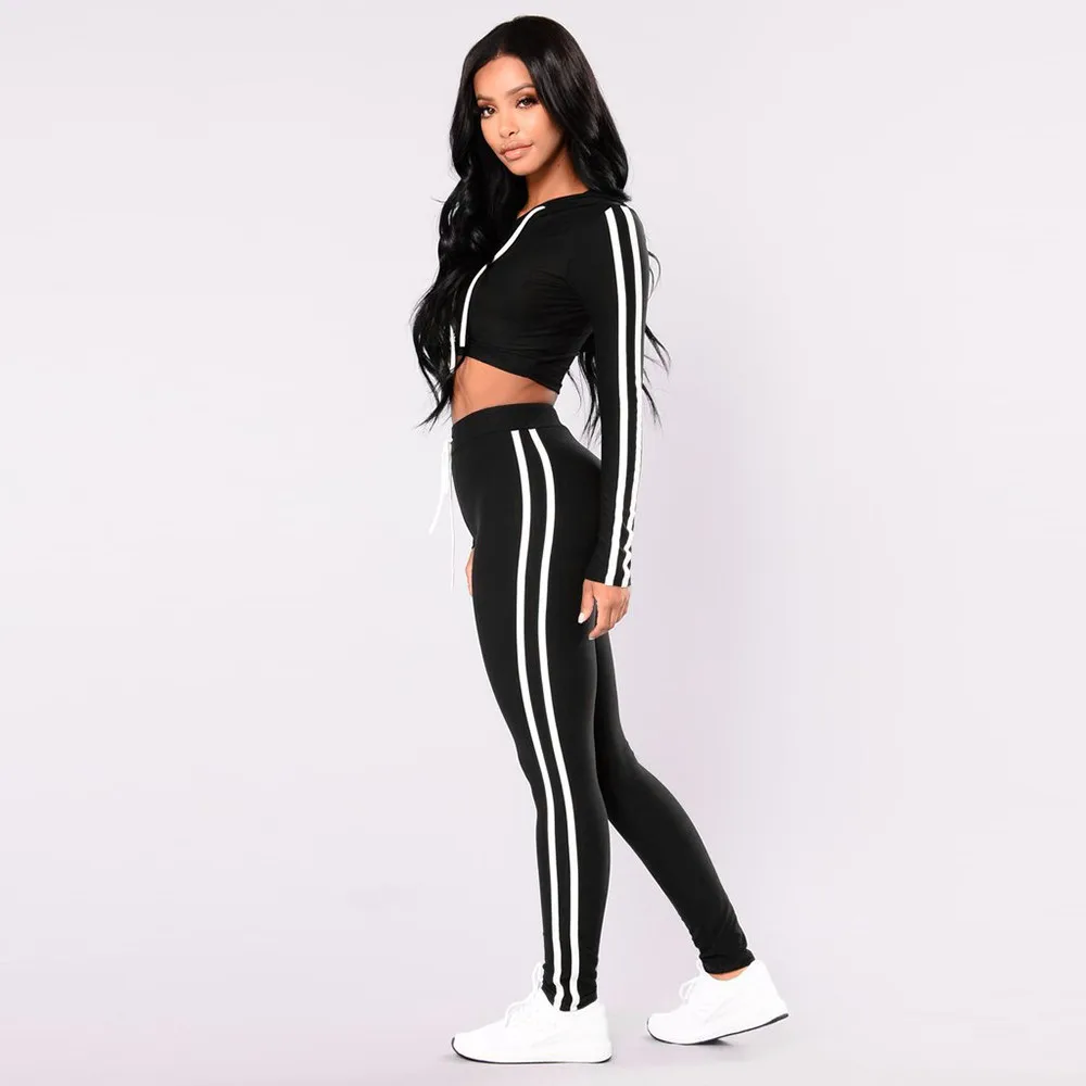 Women 2 Piece Activewear Yoga Set Long Sleeve Crop Tops High Waist Leggings Elastic Workout Push Up Outfits Ropa Deportiva Mujer